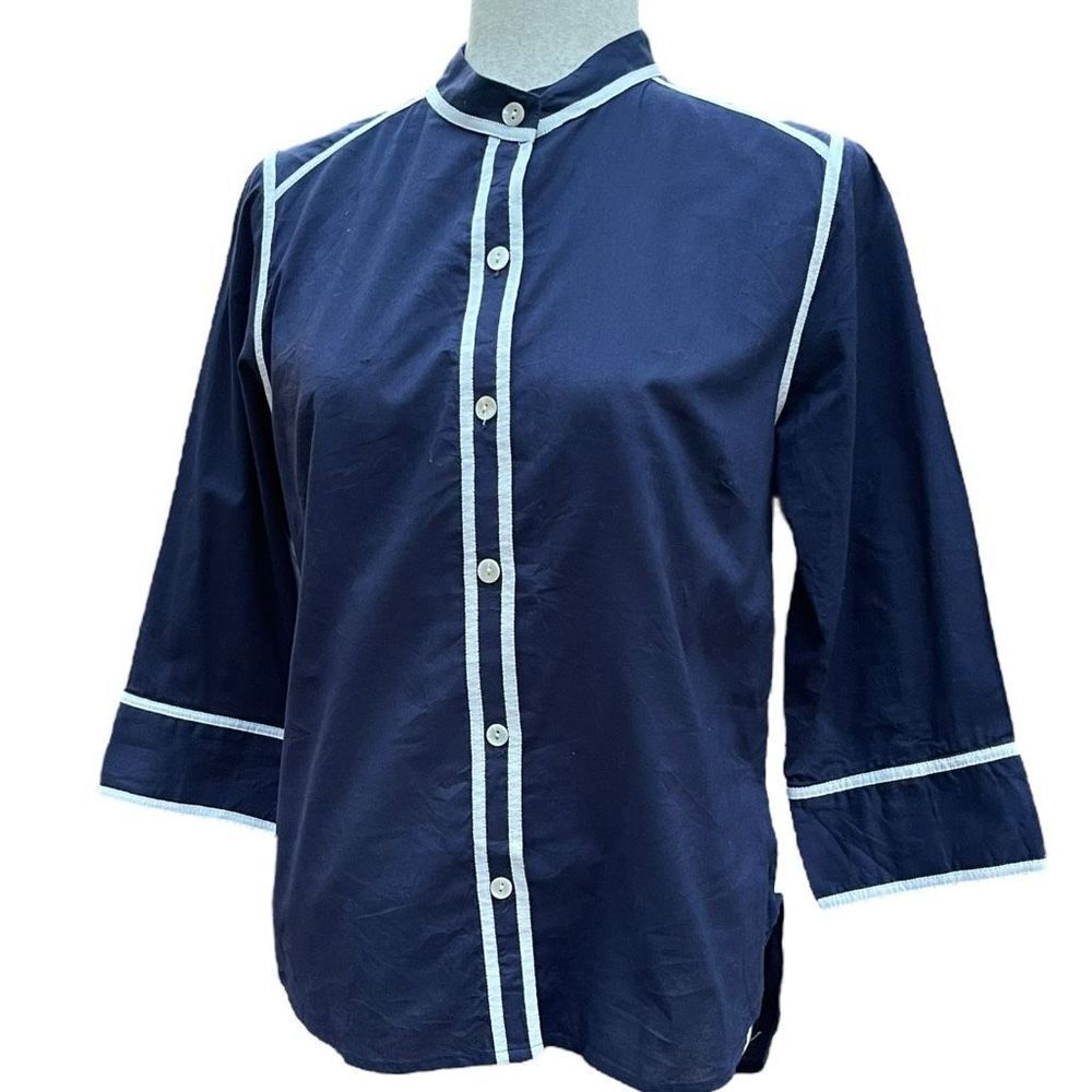 Gretchen Scott Designs Navy Blouse with White Trim